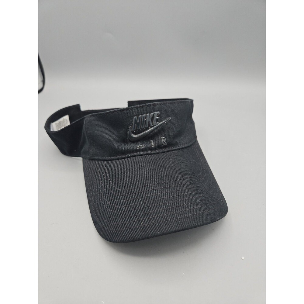Nike Visor Hat, Black Adjustable Strapback Embroidered 90s/Y2k Vintage